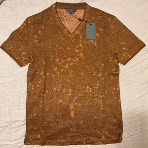$198 NWT John Varvatos Wooster V-Neck XS Sienna Brown 100% Linen Men's T Shirt